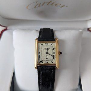 Vintage Must de Cartier Mechanical Gold-Plated Swiss Tank Watch